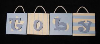 Personalised Canvas 'Toby' Blue/Cream with cord