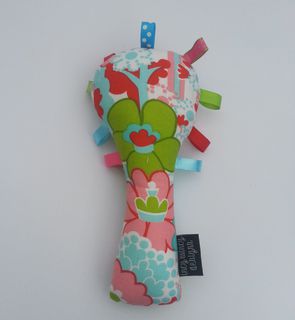 Baby Rattle - Green/Pink/Aqua Flowers