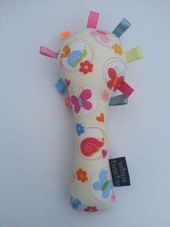 Baby Rattle - Cream/Pink butterflies