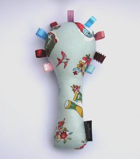 Baby Rattle - Blue Gumboots/Flowers