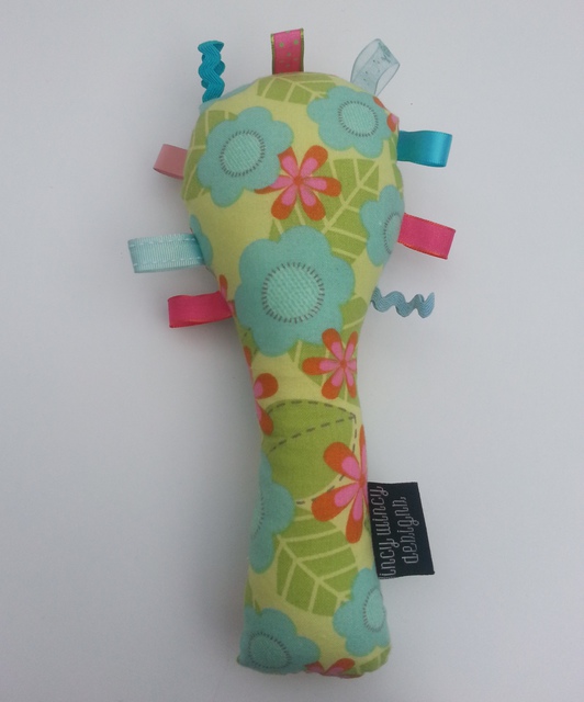 Baby Rattle - Green/Teal Flowers