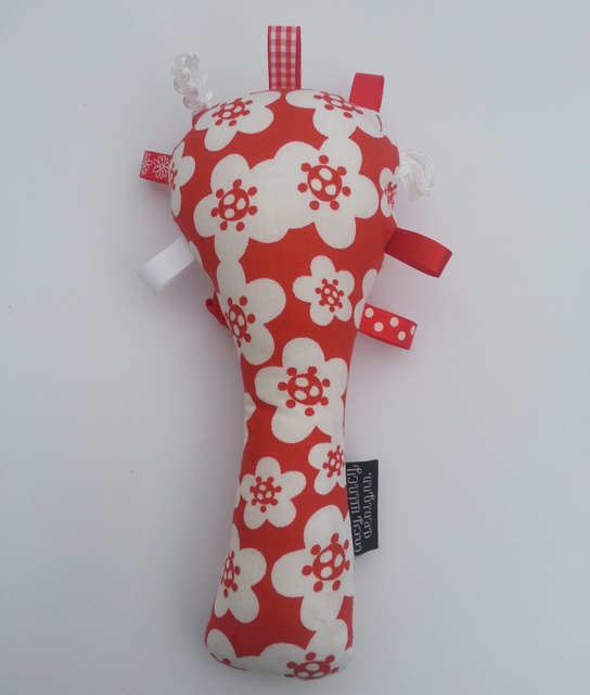 Baby Rattle - Red/White Flowers