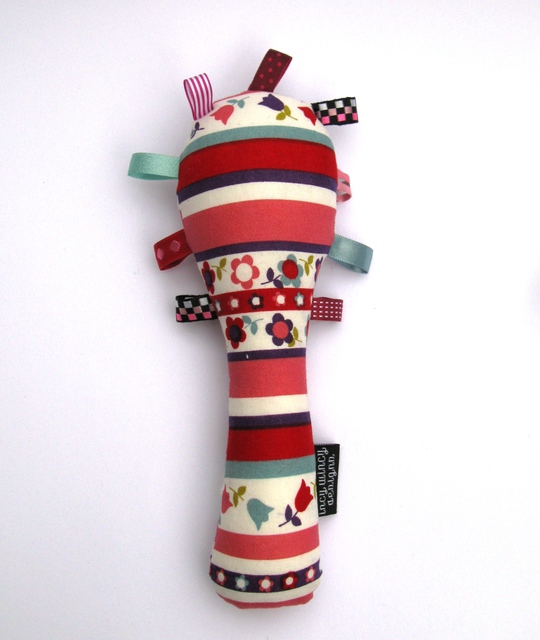 Baby Rattle - Red/Rose/Sage Flowers