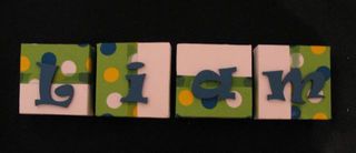 Personalised Canvas 'Liam' Blue/Green/Yellow spots Fabric