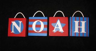 Personalised Canvas 'Noah' Blue/Red with cord