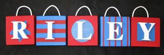 Personalised Canvas 'Riley' Red/Blue/White with cord