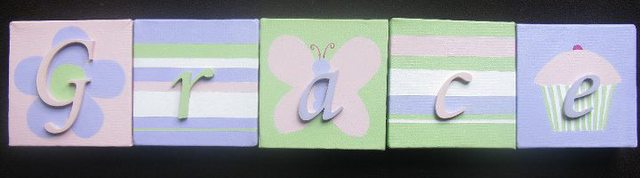 Personalised Canvas 'Grace' Lilac/Pink/Green